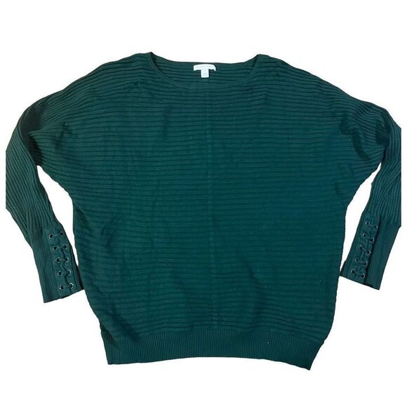 New York & Company forest green vertical ribbed drop shoulder sweater size XL - Picture 5 of 8
